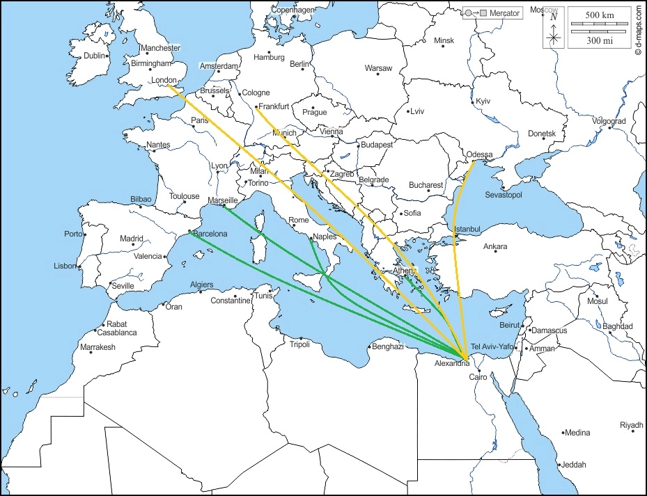 Mediterranean map with trade routes